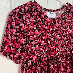 Old Navy Girls Pink & Black Floral Velvet Dress Size Large (10-12)